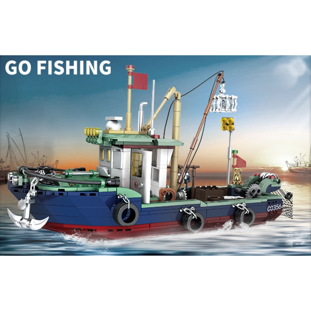 582PCS MOC Fishing Boat Ship Model Toy Building Block Brick Gift