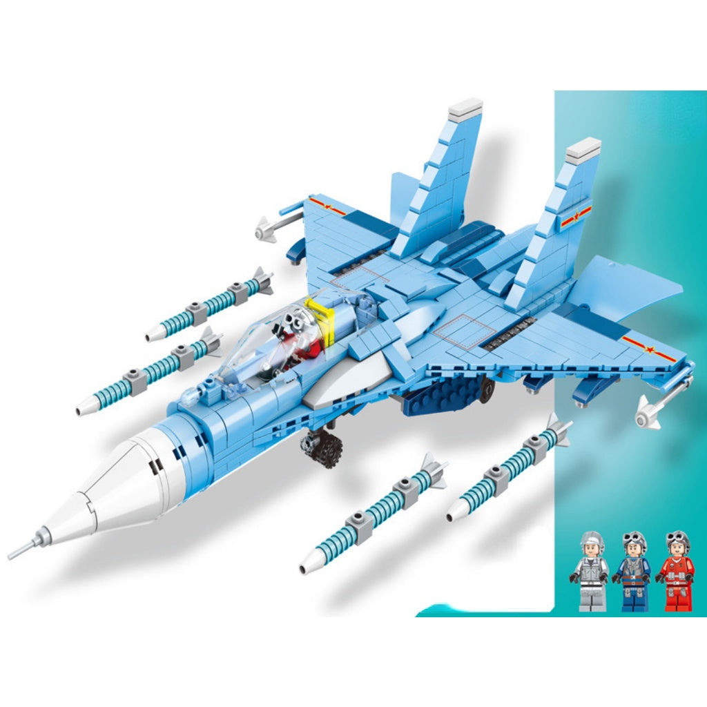 Military MOC SU-27 Flanker Fighter Jet Bricks Kids Toys