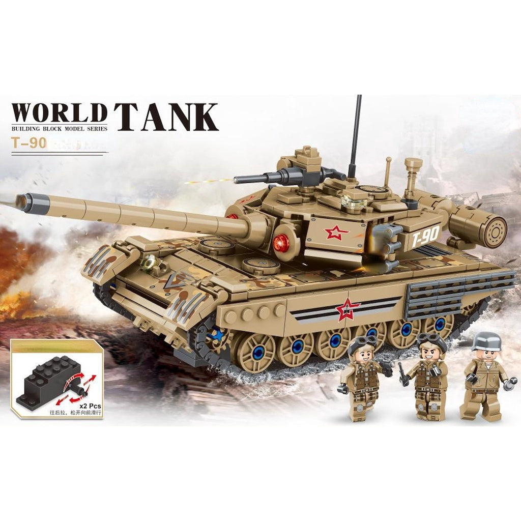 625PCS Military WW2 Pull Back T90 Main Battle Tank Figure Model