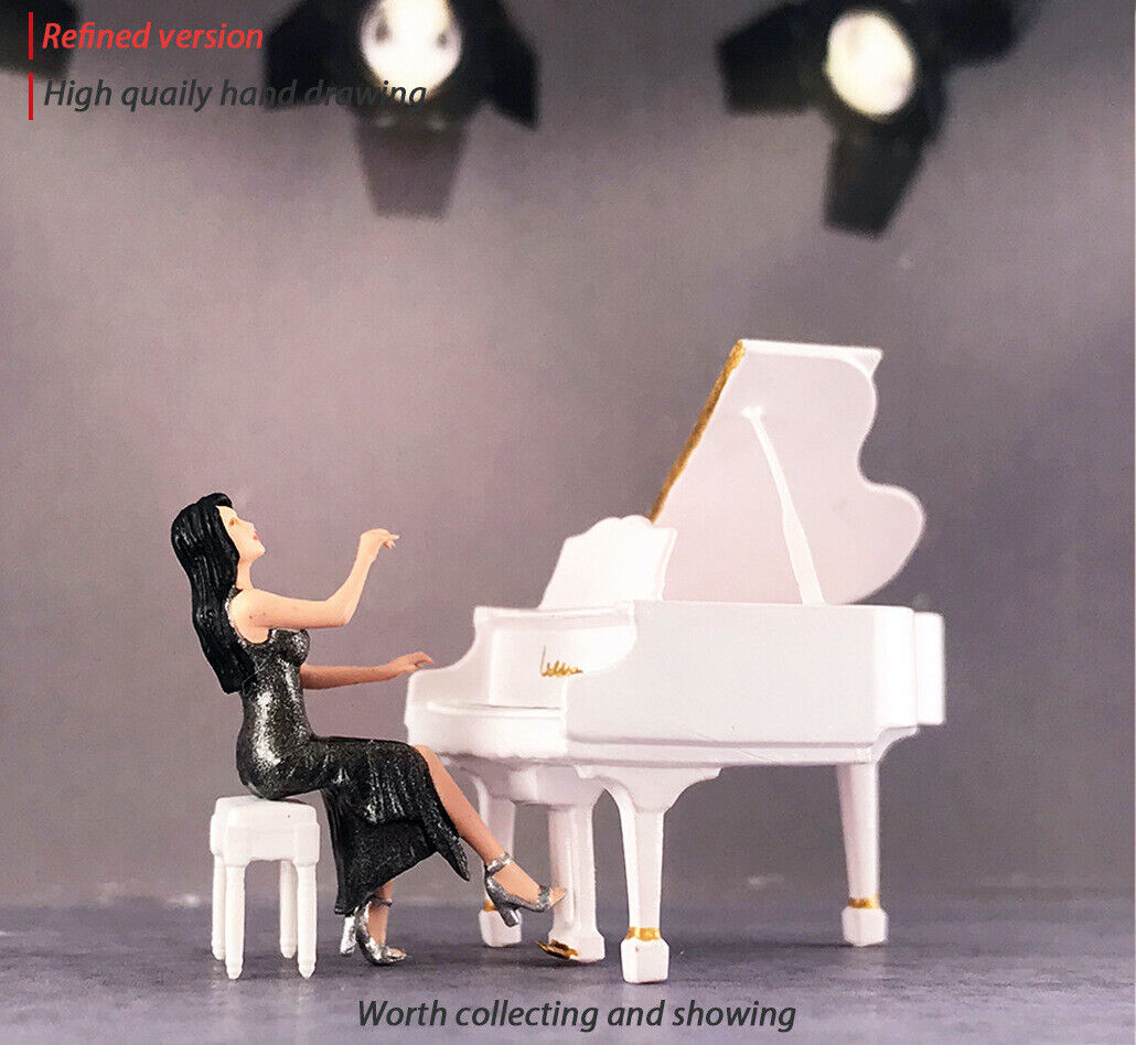 1:64 Painted Figure Mini Model Miniature Resin Diorama Sand Pianist Lady Piano