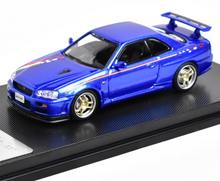 Load image into Gallery viewer, MC 1:64 Blue JDM SKYLINE GTR R34 V-SPEC Sports Model Diecast Metal Car New Collection
