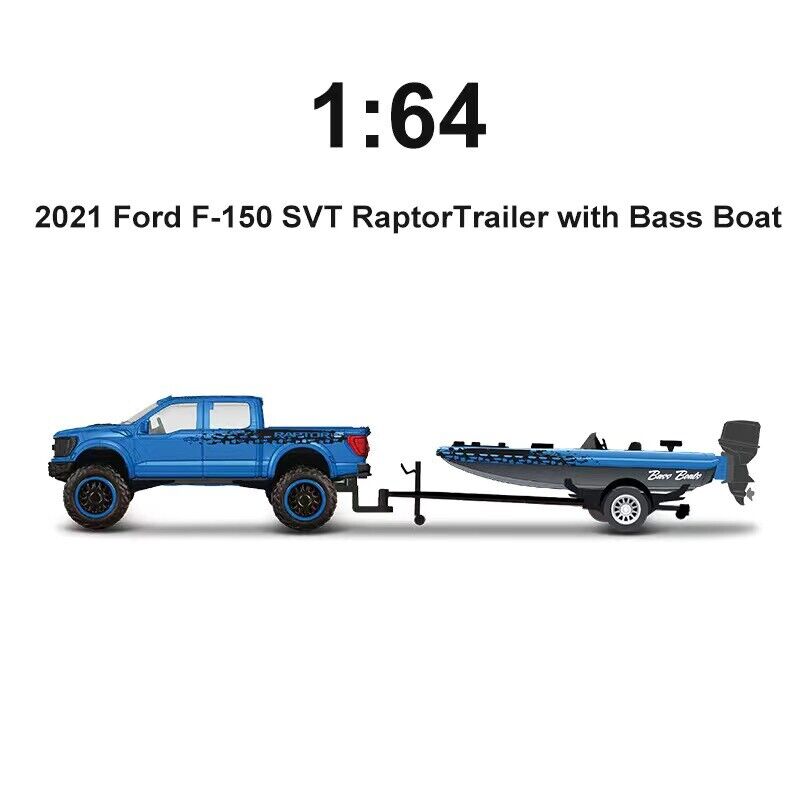 Maisto 1:64 2021 F150 SVT Raptor Trailer Bass Boat Model Diecast Metal Car New