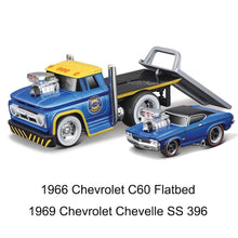 Load image into Gallery viewer, Maisto 1:64 1966 C60 Flatbed Trailer 1969 Chevelle SS Model Diecast Metal Car
