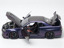 Load image into Gallery viewer, MH 1:18 Purple Skyling GTR R34 Nismo RB26DETT Engine Model Diecast Metal Car
