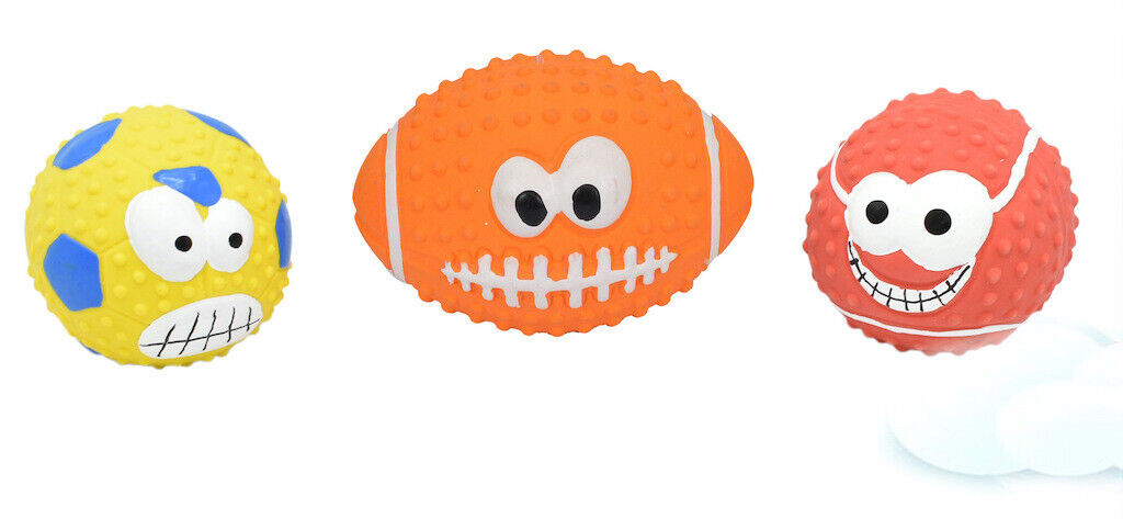 3PCs Set Dog Squeaky Toys Chew Puppy Rubber Ball Durable Pet Breeds Play Fetch