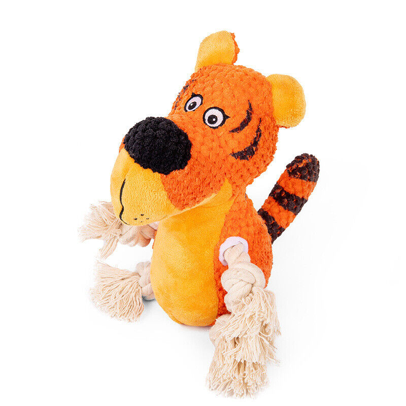 Dog Squeaky Toys Chew Puppy Fluffy Toy Durable Rope Teeth Grinding PET Tiger Cat