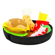 Load image into Gallery viewer, Dog Squeaky Toys Food Plate Burger Hot Dog Chew Tear-Resistant Plush Toy Set Pet
