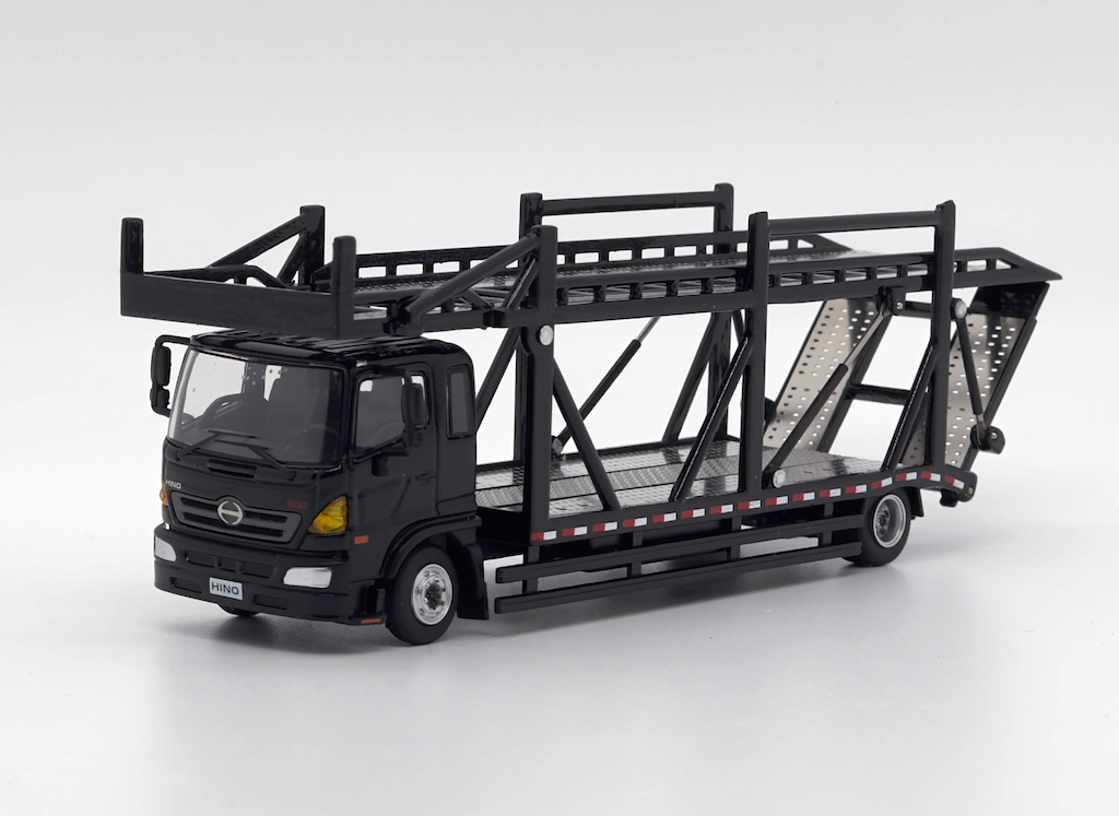 UM 1:64 Black 500 HINO Ranger Double Transport truck Model Diecast Metal Car