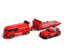 Load image into Gallery viewer, BSC 1:64 Red VW T1 Van Tagar Beetle Trailer Sports Model Diecast Metal Car New
