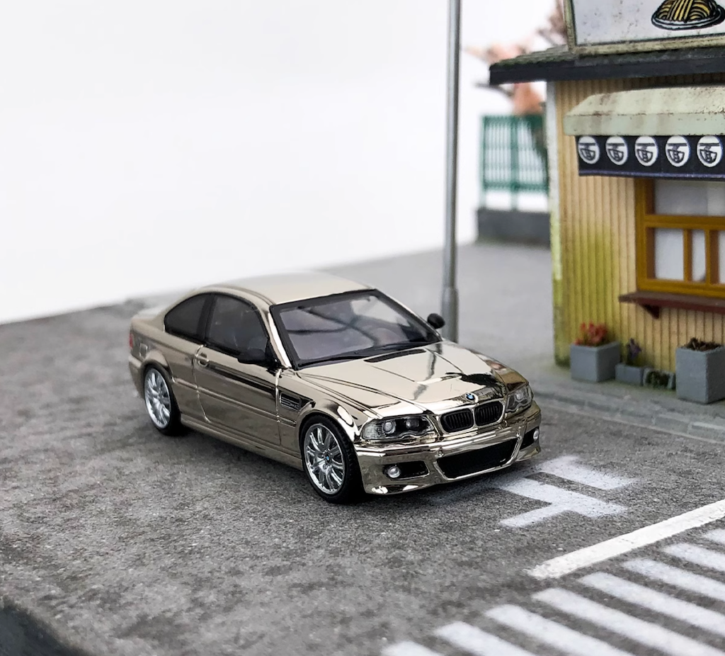 SH 1:64 Plating Silver M3 E46 Coupe Racing Sports Model Diecast Metal Car New
