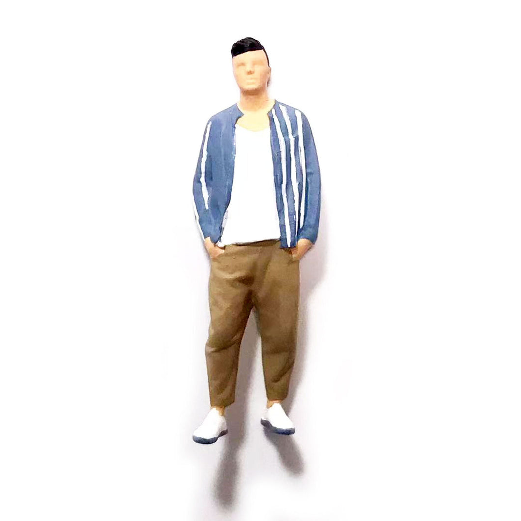 1:64 Painted Figure Mini Model Miniature Resin Diorama Causal Man Blue Shirt Tee