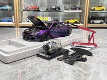 Load image into Gallery viewer, MH 1:18 Purple Skyling GTR R34 Nismo RB26DETT Engine Model Diecast Metal Car
