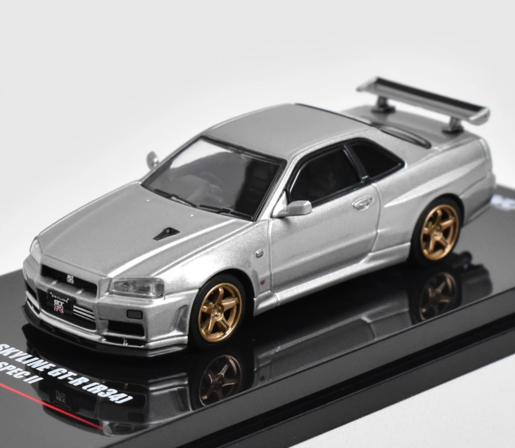 Inno 1:64 Silver JDM Skyline GTR R34 V-Spec Sports Model Diecast Metal Car