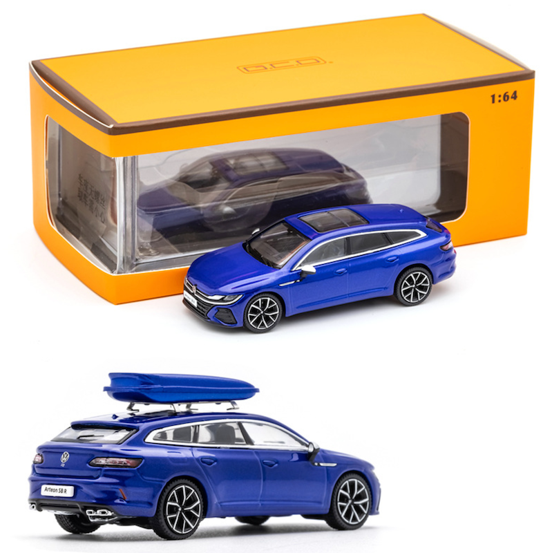 GCD 1:64 Blue Volkswagen Arteon R CC Wagon Travel Sports Roof Box 