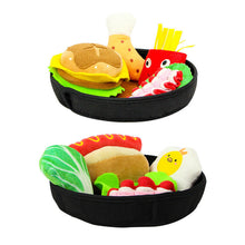 Load image into Gallery viewer, Dog Squeaky Toys Food Plate Burger Hot Dog Chew Tear-Resistant Plush Toy Set Pet
