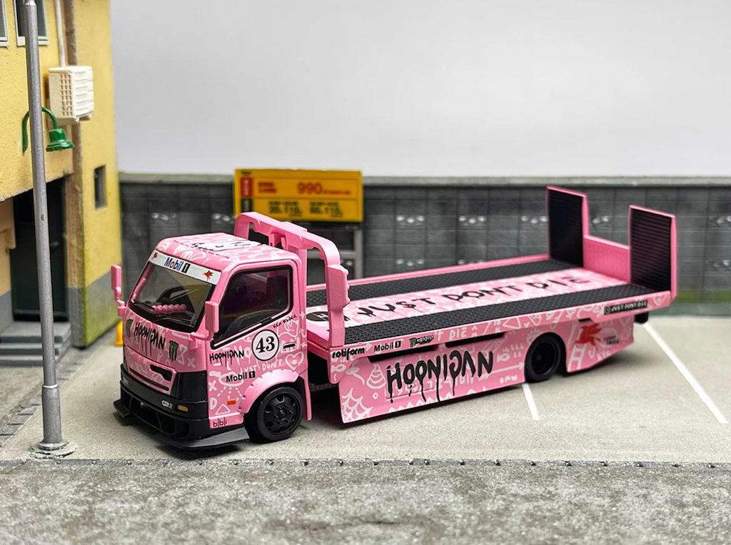 MT 1:64 Pink H300 Flatbed Tow Truck Custom Model Diecast Metal Car 