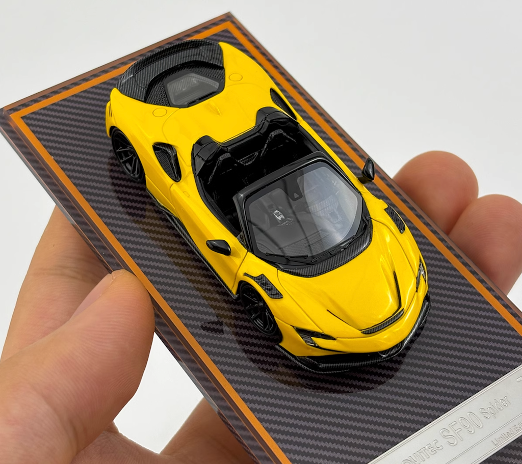 U2 1:64 Yellow Novitec SF90 Spider Convertible Sports Model Diecast Resin Car