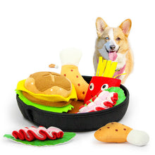 Load image into Gallery viewer, Dog Squeaky Toys Food Plate Burger Hot Dog Chew Tear-Resistant Plush Toy Set Pet
