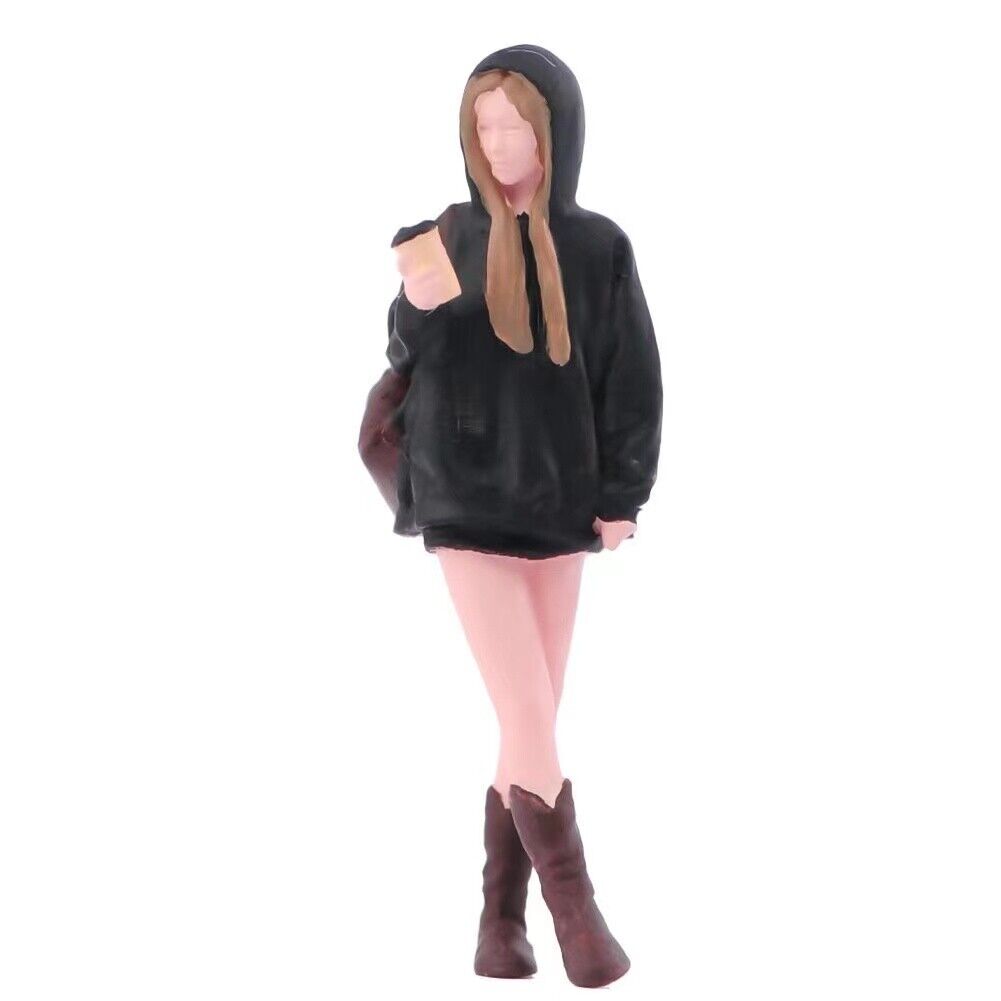 1:64 Painted Figure Model Miniature Resin Diorama Sand Black Hoddie Girl Lady New Collection