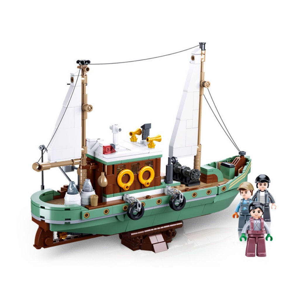 610PCS MOC Fishing Boat Figure Model Toy Building Block Brick Gift