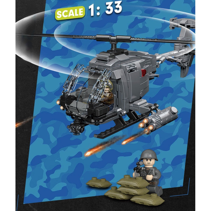 400PCS MOC Military AH 6i Helicopter Figure Model Toy Building