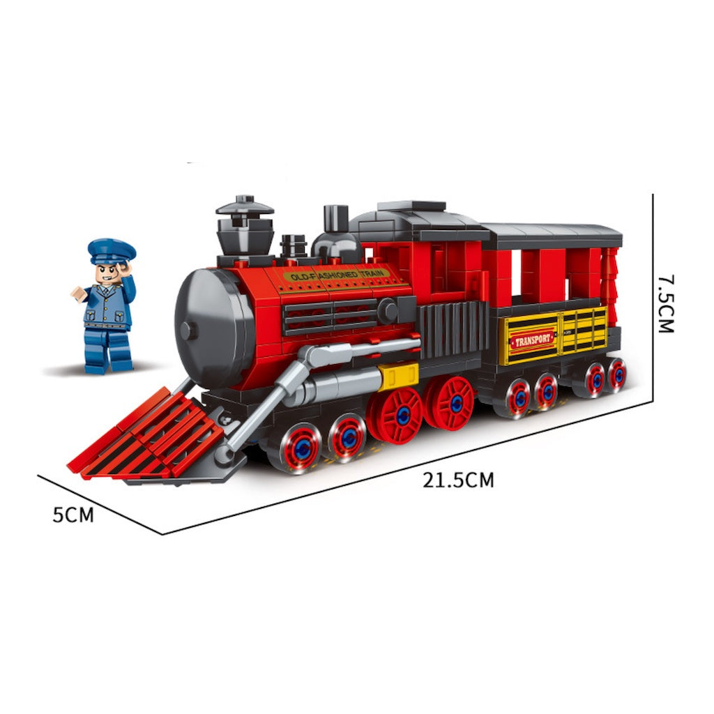 313PCS MOC Vintage Steam Train Classic Model Toy Figure Building
