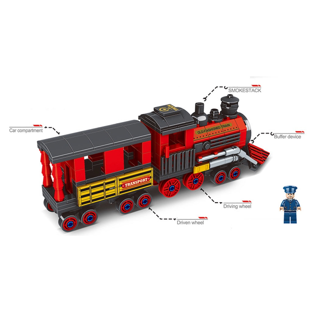 313PCS MOC Vintage Steam Train Classic Model Toy Figure Building