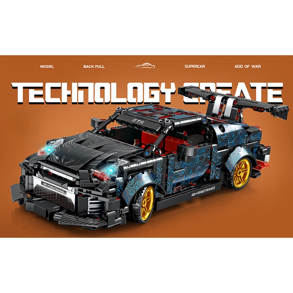 681PCS MOC Technic Speed Pull Back Super Racing Sports Car GTR JDM Model Toy Building Block Brick Gift Kids DIY Set New 1:24 Compatible Lego