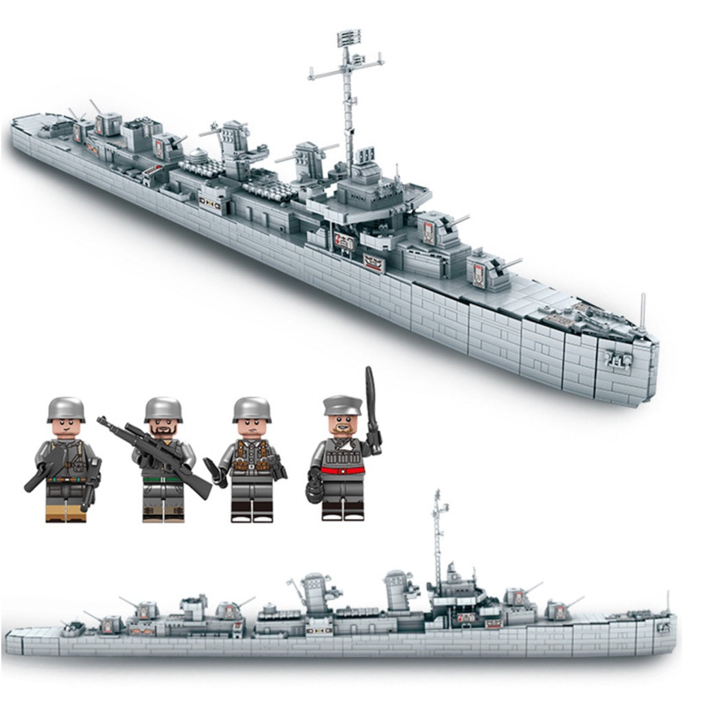 2661PCS Military WW2 Large USS Johnston DD-557 Destroyer Battle Ship Figure Model Toy Buiding Block Brick Gift Kids DIY Compatible Lego