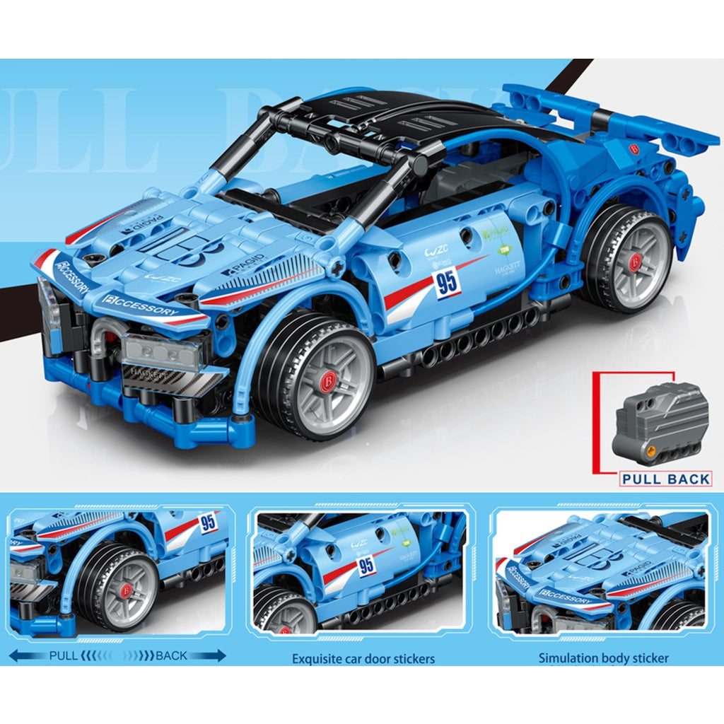 360PCS MOC Technic Speed Pull Back Blue Racing Sports Car Model Toy Building Block Brick Gift Kids DIY Set New 1:22 Compatible Lego