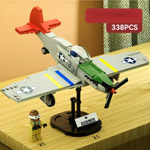 Load image into Gallery viewer, 338PCS Military WW2 P-51 Mustang Air Fighter Aircraft Figure Model Toy Building Block Brick Gift Kids DIY Compatible Lego With Stand Display
