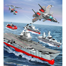 Load image into Gallery viewer, 1091PCS Military WW2 8in1 PLA Shandong Aircraft Carrier Destroyer IFV HQ10 J-15 Helicopter Model Toy Building Block Brick Gift Kids DIY Set New Compatible Lego
