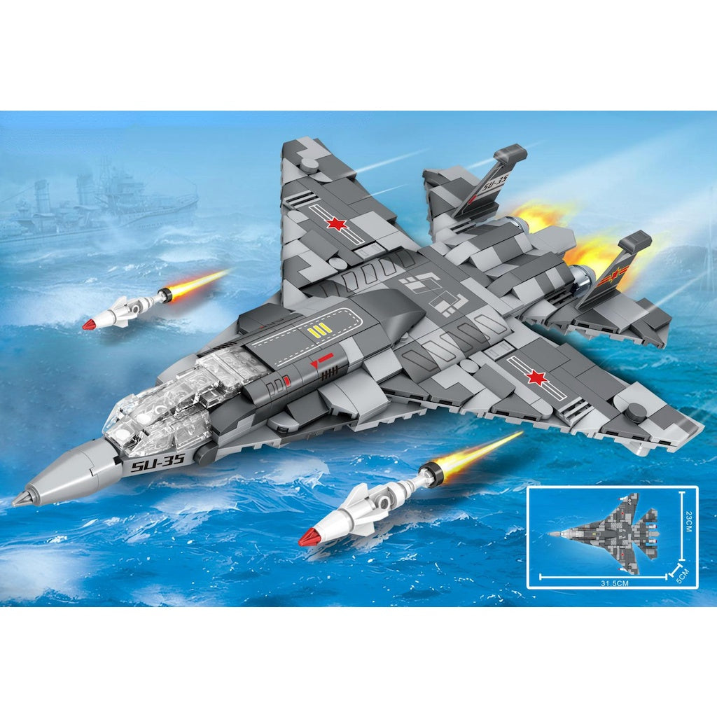 438PCS MOC Military Sukhoi SU-35 Су-35 Super Flanker Air Fighter Aircract Model Toy Building Block Brick Gift Kids DIY Set New Compatible Lego