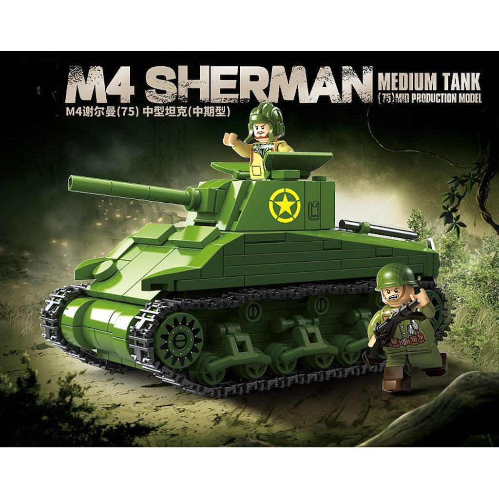 480PCS MOC Military M4 Sherman Medium Tank Figure Model Toy Building Block Brick Gift Kids DIY Set New Compatible Lego