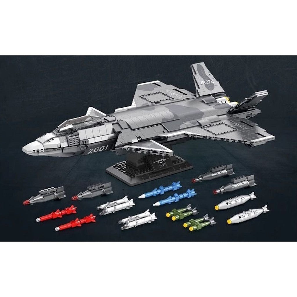 1911PCS MOC Military Chengdu J-20 Fire Fang Stealth Air Fighter Model Toy Building Block Brick Gift Kids DIY Set New Compatible Lego