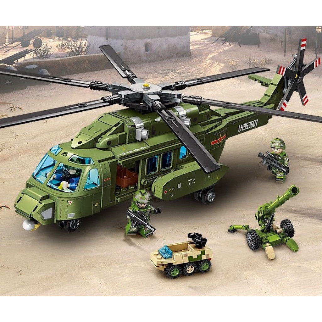 605PCS Military Z-8L LUH Helicopter Howitzer Figure Model Toy Building Block Brick Gift Kids DIY Set New Compatible Lego