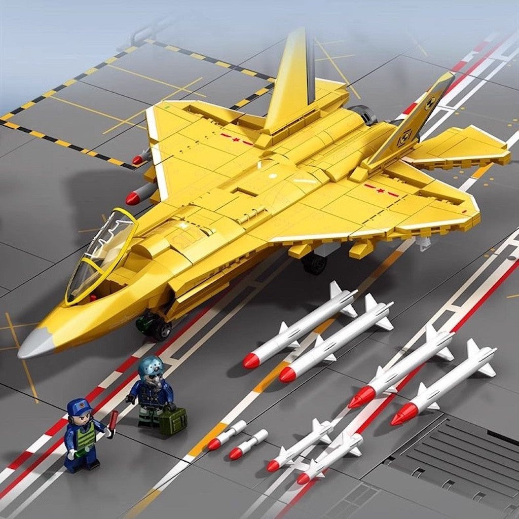 660PCS Military Gold J-35 Shipboard Aircraft Air Fighter Figure Model Toy Building Block Brick Gift Kids DIY Set New Compatible Lego