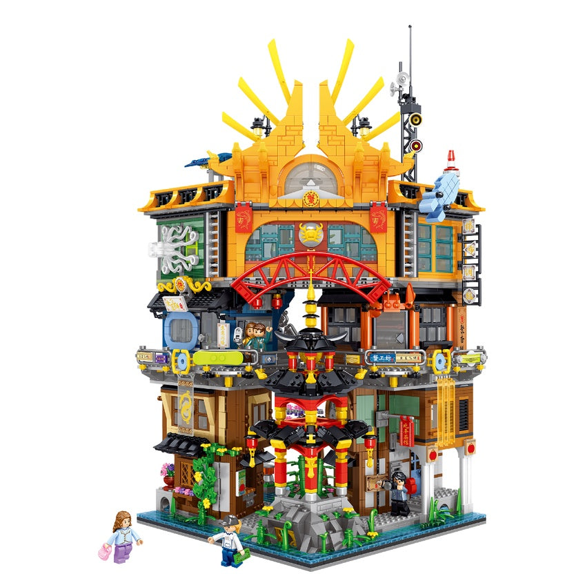 4184PCS MOC Micro Mini City Street Hongkong Town Plaza Tower Figure Model Toy Building Block Brick Gift Kids