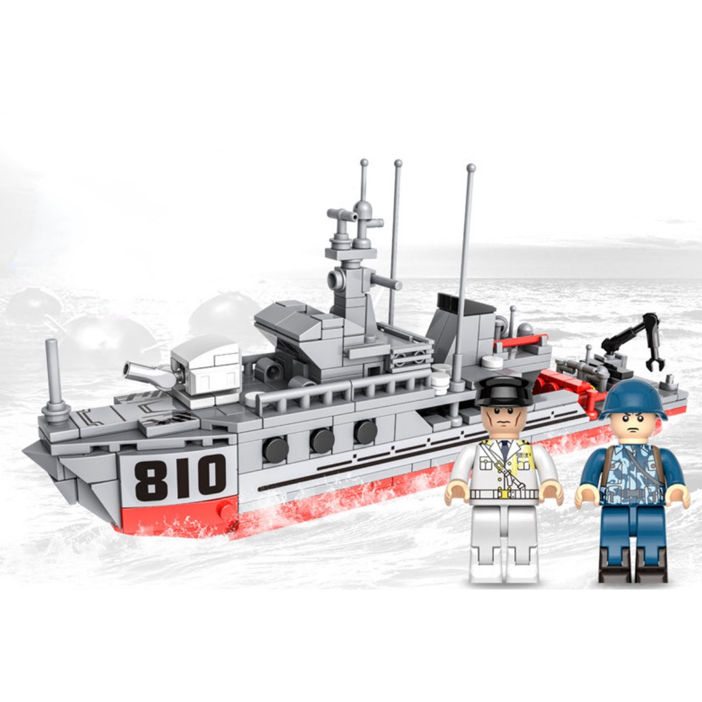 383PCS Military WW2 Type 081 Mine Countermeasures Ship Wochi Class Figure Model Toy Building Block Brick Gift Kids Compatible Lego