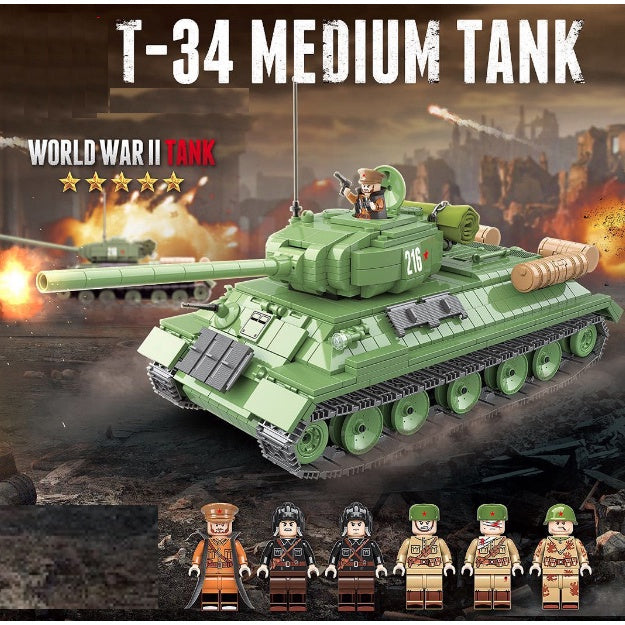 1113PCS Military T34 Medium Tank Building Block Brick Model Figure Toy Gift Set Kids New Compatible with Lego