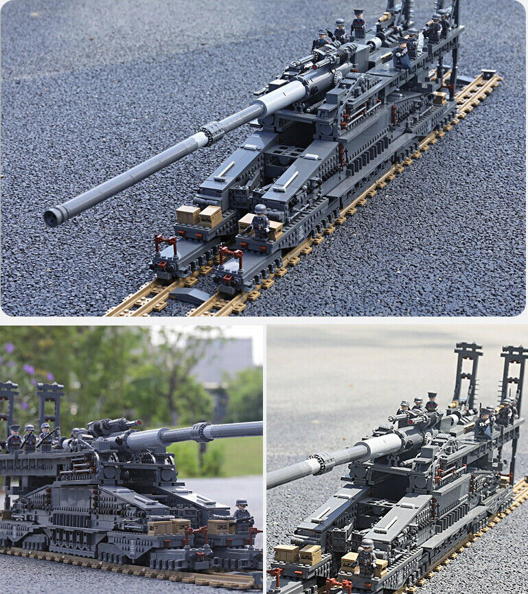 WW2 German Gustav Artillery Railway Gun Dora Model Building Blocks City  Military Heavy Tank Soldier Bricks