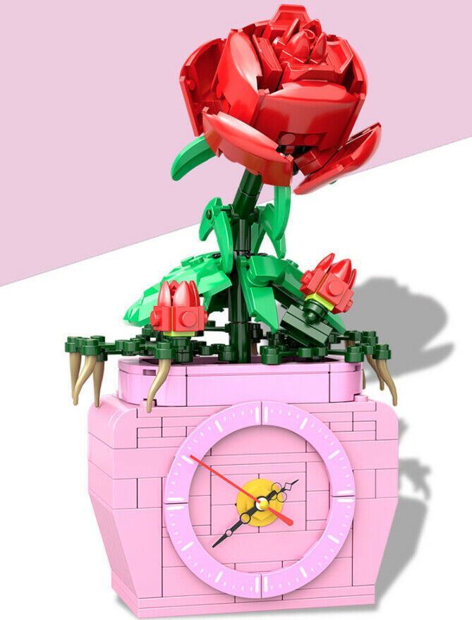 227PCS MOC Time Sprite Potted Rose Flower Clock Building Blocks Educational Toy Model Bricks Fully Compatible With Lego