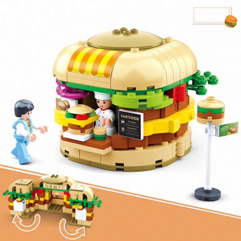 276PCS City Street Hamburger Store Shop Building Blocks Brick Model Figure Cute Fully Compatible With Lego