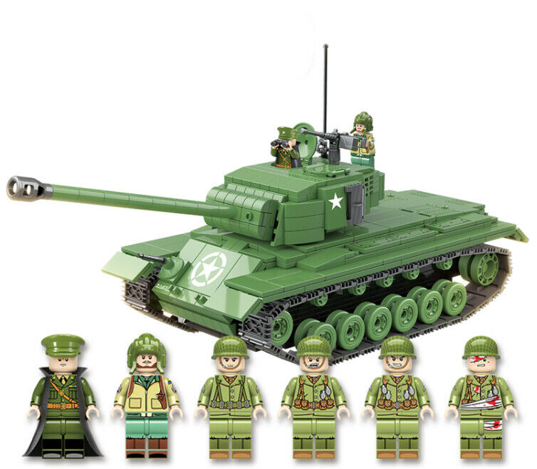 1026PCS Military M26 Pershing Tank Building Blocks Model Soldier Figures WW2 Fully Compatible With Lego