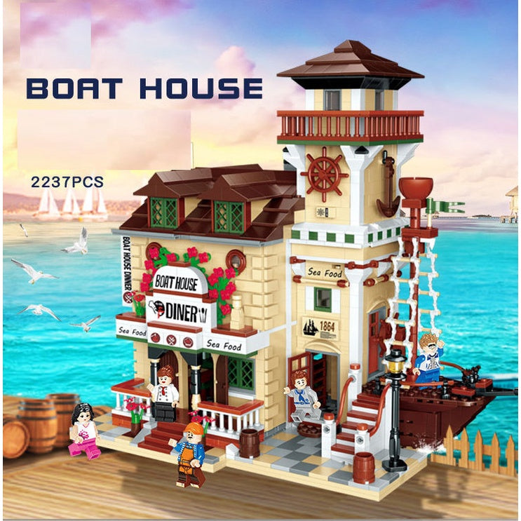 2237PCS MOC Wharf Pier Boat House Diner Restaurant Model Figure Toy Building Block Brick Gift Kids Compatible Lego