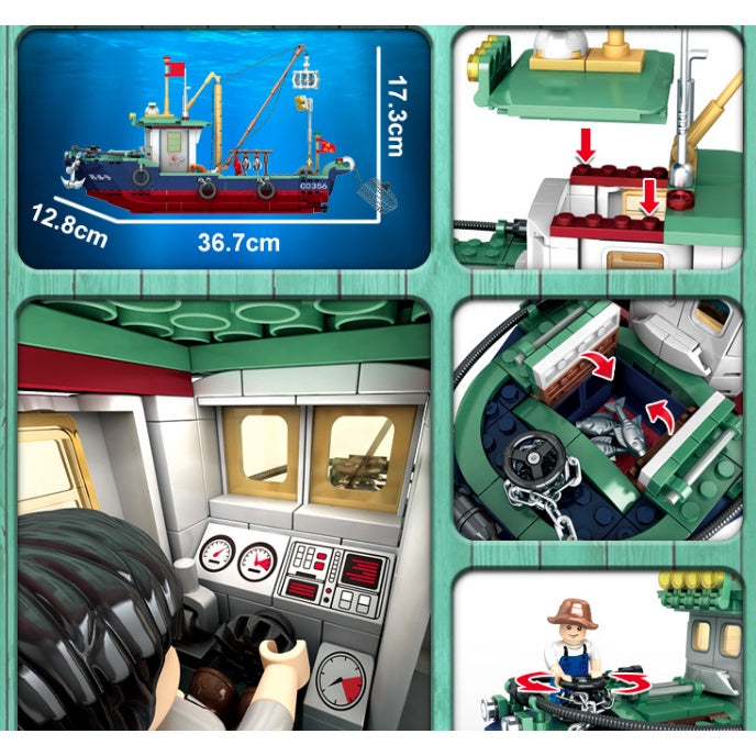 MOC Fishing Boat Figures Model Toy Building Block Brick Gift Kids Com –  mycrazybuy store