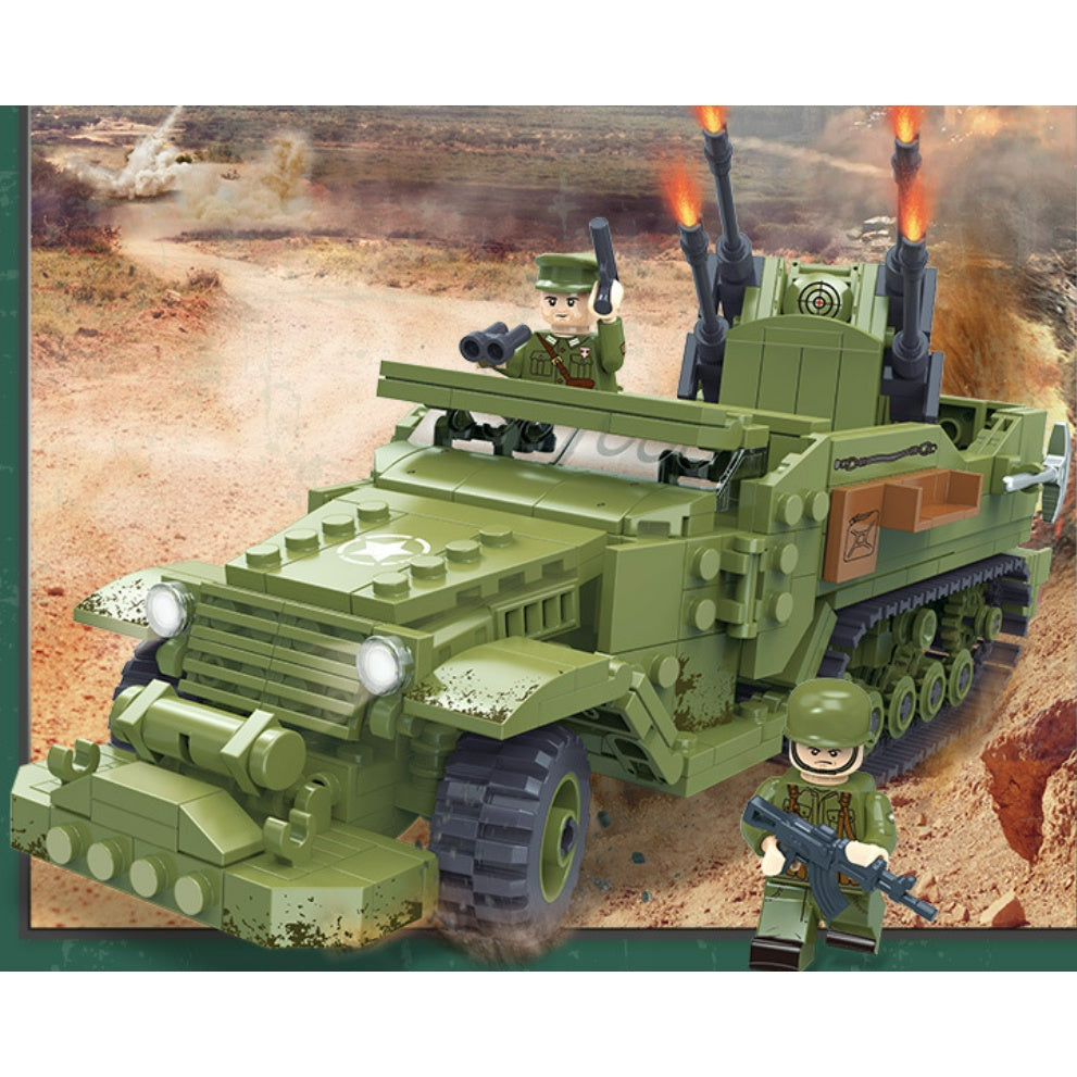 603PCS Military WW2 M16 MGMC Halftrack Vehicle Figure Model Toy Building Block Brick Gift Kids Compatible Lego