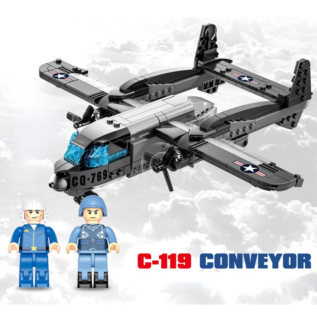 394PCS Military WW2 C-119 Flying Boxcar Packet Conveyor Transport Aircraft Figure Model Toy Building Block Brick Gift Kids Compatible Lego