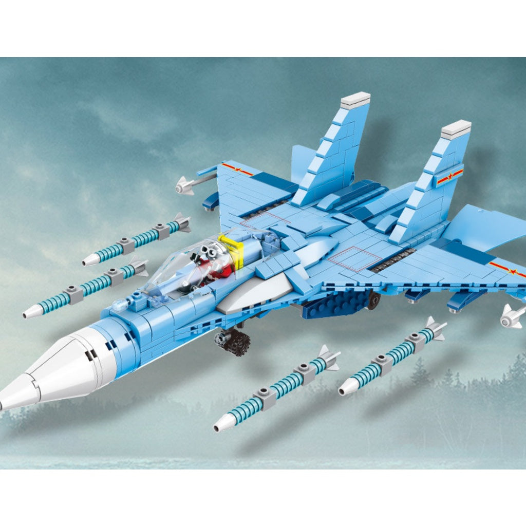 Military MOC SU-27 Flanker Fighter Jet Bricks Kids Toys