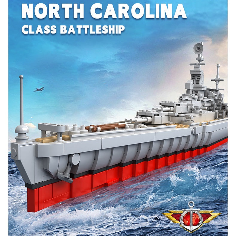 1638PCS Military North Carolina Class Battleship Model Toy Building Block Brick Gift Kids Compatible Lego